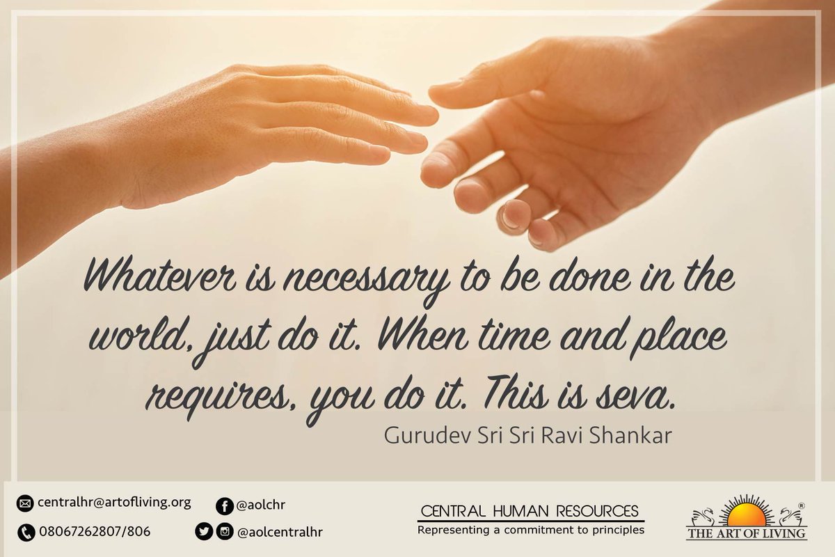 aolcentralhr's tweet photo. Whatever is necessary to be done in the #world, just do it. When time and place requires, you do it. Thais is #seva. ~ @SriSri
Want to join @BangaloreAshram for #volunteering?
Contact us! 😉 
#volunteer #BeUseful #bangalore #ashram #AshramExperience #Karnataka #SriSriRaviShankar https://t.co/sclRtBpLF4