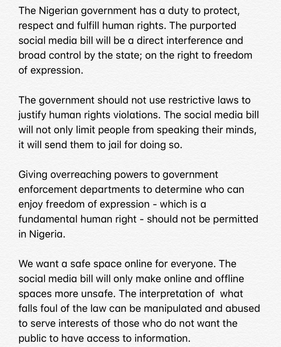 AmnestyNigeria's tweet photo. Our stand on #SayNoToSocialMediaBill https://t.co/a8mfxgmkL1