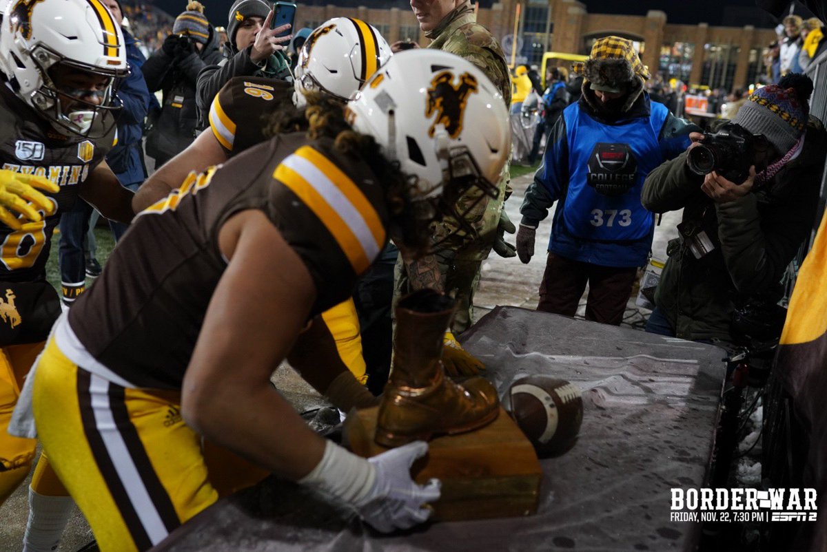 wyo_football's tweet photo. One pic for every year the Bronze Boot has stayed in Laramie! #RideForTheBrand https://t.co/4frCv61vEn