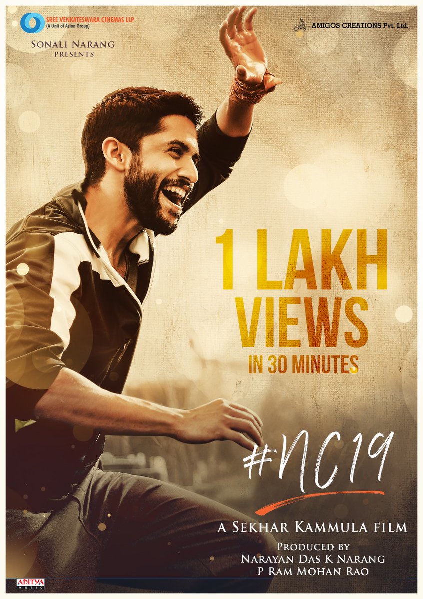 Sree Venkateswara Cinemas LLP (@svcllp) on Twitter photo 1lakh Views in 30mins !!
#NC19Glimpse► youtu.be/HwYmZYiTWrI
#HBDNagaChaitanya 🎉
<a href="/chay_akkineni/">chaitanya akkineni</a> <a href="/Sai_Pallavi92/">Sai Pallavi</a>
<a href="/sekharkammula/">Sekhar Kammula</a>
#SreeVenkateswaraCinemasLLP
#AmigosCreations
<a href="/GskMedia_PR/">GSK Media</a> 1lakh Views in 30mins !!
#NC19Glimpse► youtu.be/HwYmZYiTWrI
#HBDNagaChaitanya 🎉
<a href="/chay_akkineni/">chaitanya akkineni</a> <a href="/Sai_Pallavi92/">Sai Pallavi</a>
<a href="/sekharkammula/">Sekhar Kammula</a>
#SreeVenkateswaraCinemasLLP
#AmigosCreations
<a href="/GskMedia_PR/">GSK Media</a>