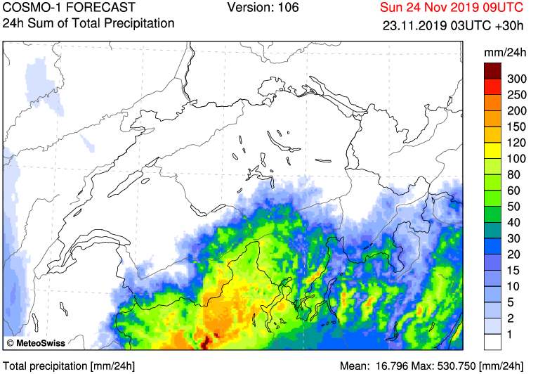 MeteoSvizzera's tweet photo. Non è ancora finita! Ecco gli accumuli per le prossime 24 ore, secondo #Cosmo1 , limite delle nevicate in rialzo da 1000 a 1600 metri, oltre nel Sottoceneri. #allertameteo #meteosvizzera https://t.co/6X79MjtBkF