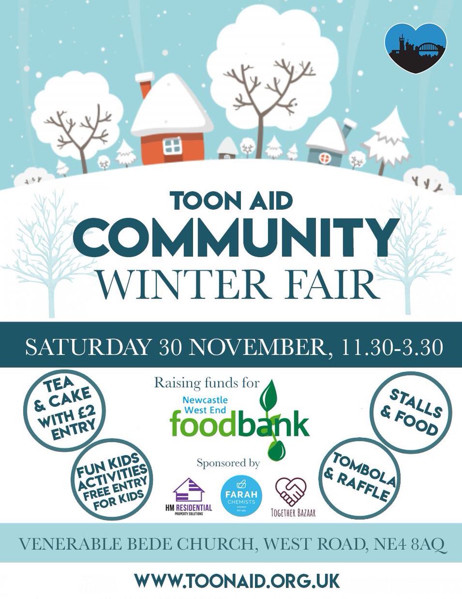 ToonHeart1's tweet photo. Toon Aid Community Fair is Saturday 30th November raising funds for @WEFoodbank . Stalls, hot food, sweets, Tombola/raffle and more! #Christmas #Newcastle #ToonAid https://t.co/PHDSrzqerW
