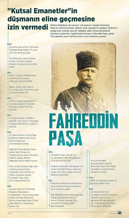 #FahreddinPaşa kutsal toprakları sonuna kadar savunmuştur. Asırlarca Din-i İslam’ın bayraktarlığını yapan tüm ecdadımızı rahmet ve minnetle anıyoruz. Onlar Çanakkale ve Kut’ül Ammare’den sonra unutulmaz bir destan daha yazmışlar.
Mekânları cennet olsun