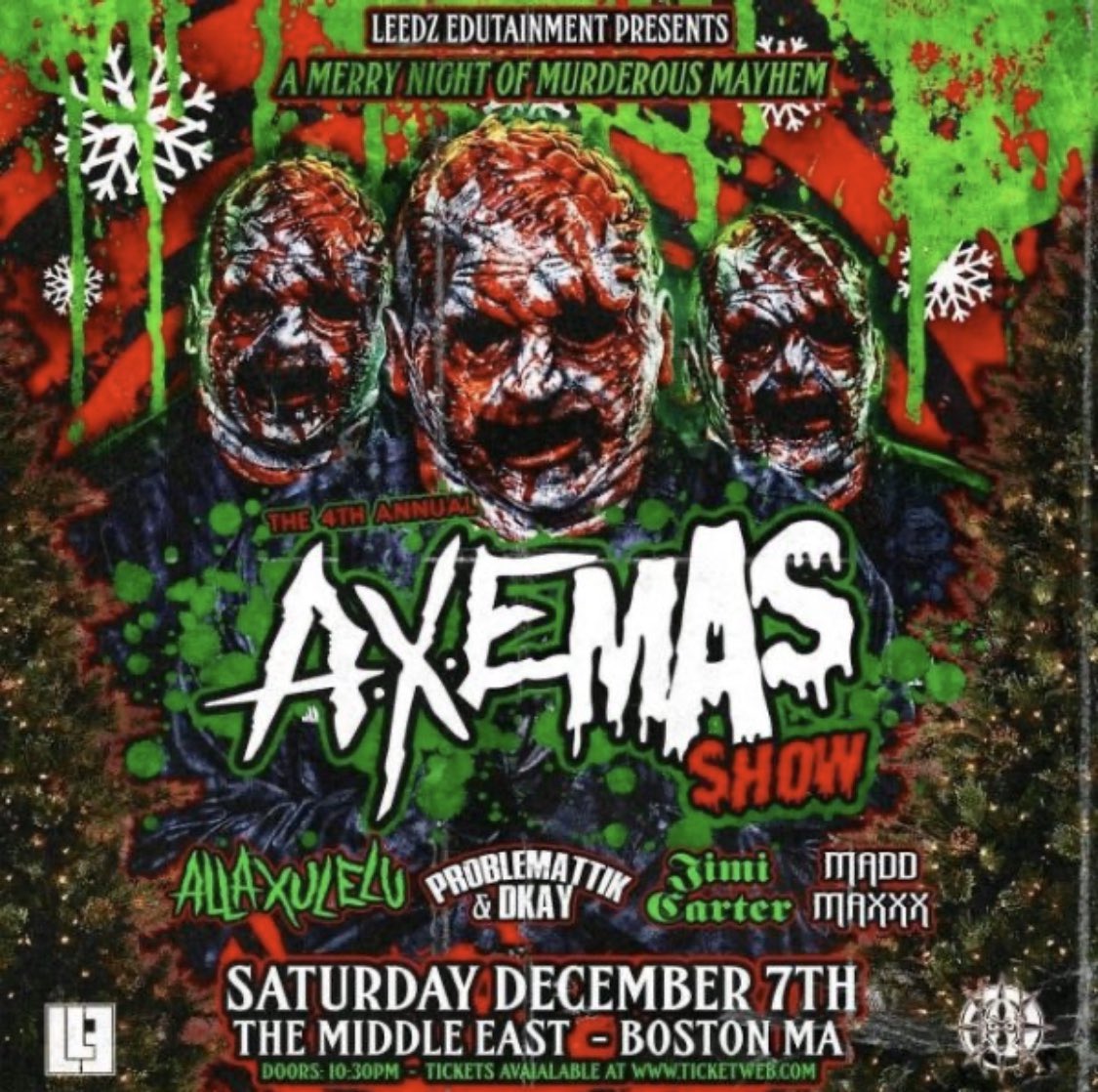 majikninjaent's tweet photo. Boston #ninjas get ready for @allaxulelu’s Axemas Show featuring #Problemattik , #Dkay, #JimiCarter & #MaddMaxxx!!!
It all goes down December 7th!!!
This one is an All Ages, $20 Advance / $25 Day of Show 🎄
Tickets here:
https://t.co/rq1OM8Bjnl
#mne2019 #allaxulelu #underground https://t.co/PVu7mqWibS