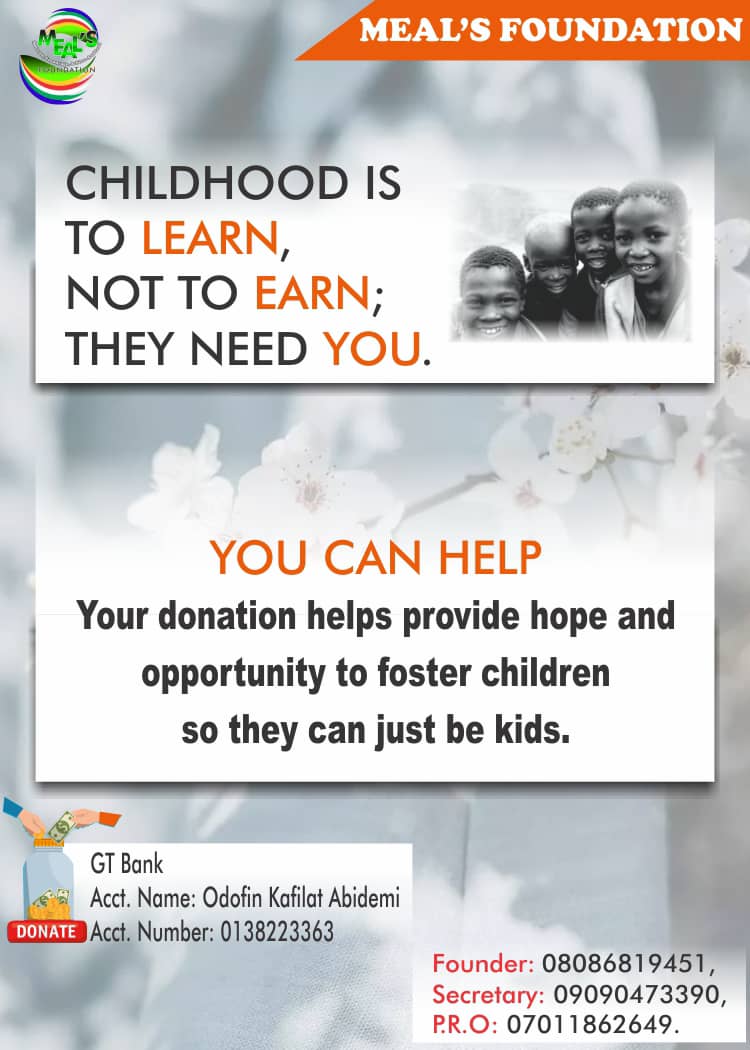 mealsfoundation's tweet photo. In order to help support our projects, kindly send your donations to Odofin Kafilat Abidemi 0138223363 GTBank or contact us on any of these numbers
+234 909 047 3390
+234 808 681 9451
+2347011862649
You can also send us an email @mealsfoundation001@gmail.com https://t.co/TSj5FgCJcq