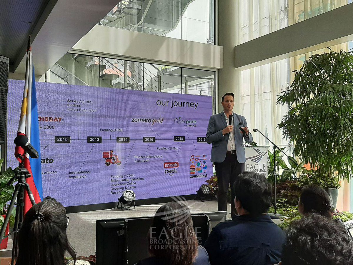 eaglebroadcast's tweet photo. Chris Evans, country manager of Zomato, talks about entrepreneurship, technology and innovation during the "EBC Open House and Trade Fair" on Saturday, Nov. 23, 2019. #EBCOpenHouse https://t.co/yXdk2vlNrL