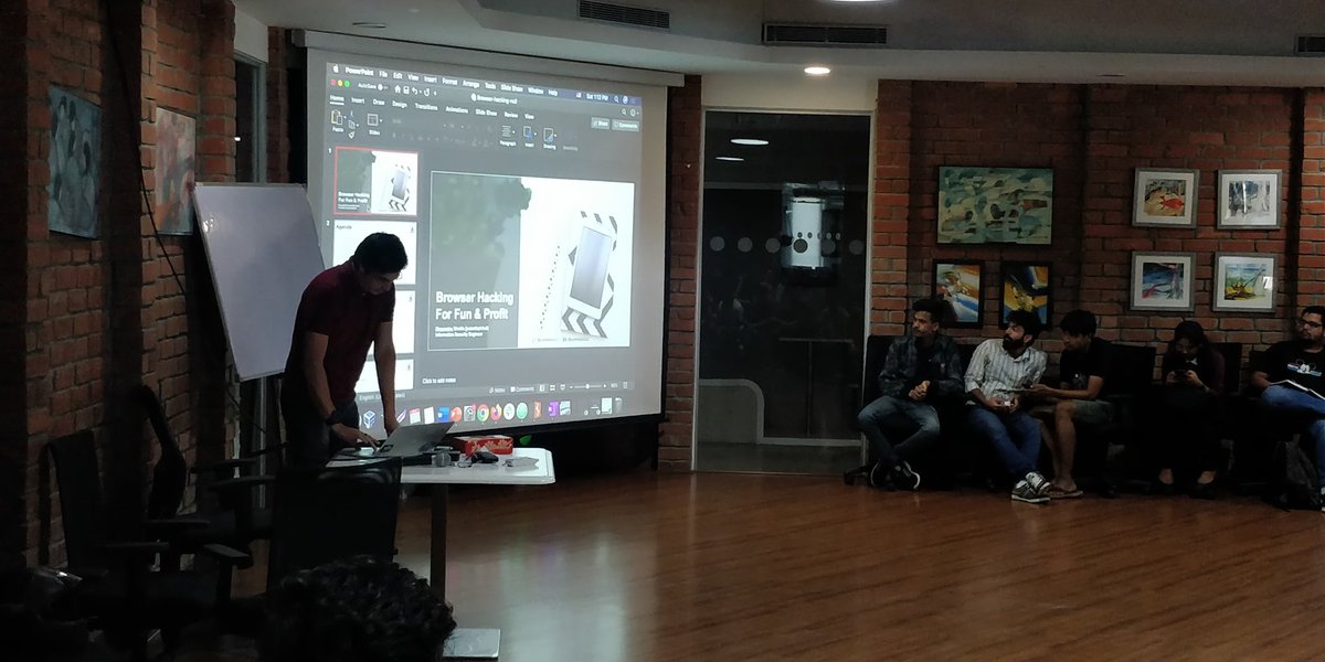 Talk 5: Hacking Browsers for Fun &amp; Profit by Divyanshu Shukla at Combined Null/OWASP/G4H monthly meet. <a href="/Nullblr/">Null Bangalore</a> <a href="/OWASPBangalore/">OWASP Bangalore</a> <a href="/garage4hackers/">Garage4Hackers</a> #null #security