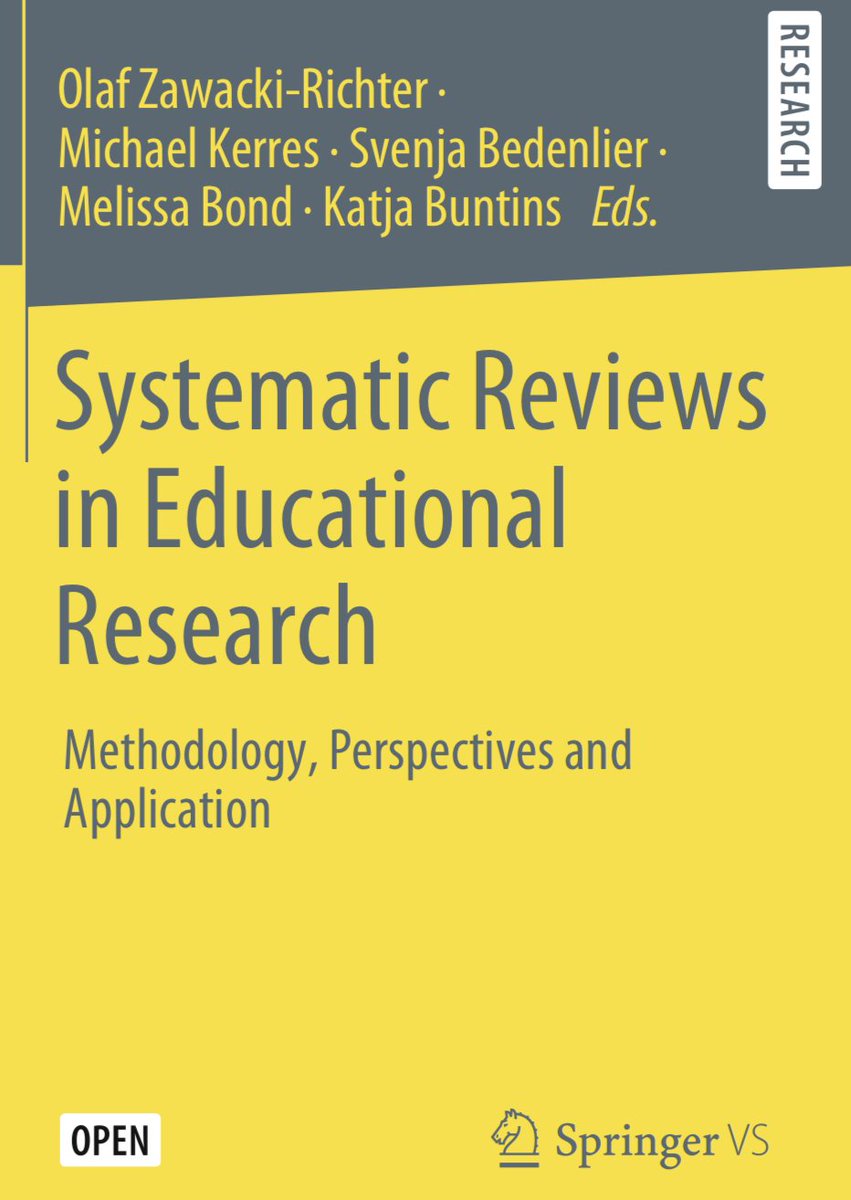 Our book on #SystematicReview in Educational Research is now published #openaccess... a big thank you to my co-editors <a href="/mkerres/">Michael Kerres</a>, Svenja Bedenlier, <a href="/misc_nerd/">Dr Mel Bond MCCT</a> and Katja Buntins and all our chapter authors!
doi.org/10.1007/978-3-…