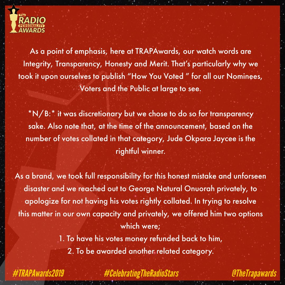 TheTRAPAwards's tweet photo. #TRAPAwards2019 - OFFICIAL PUBLIC ANNOUNCEMENT! (WITHOUT PREJUDICE ).
Thank you. https://t.co/uZ3ZylwXOC