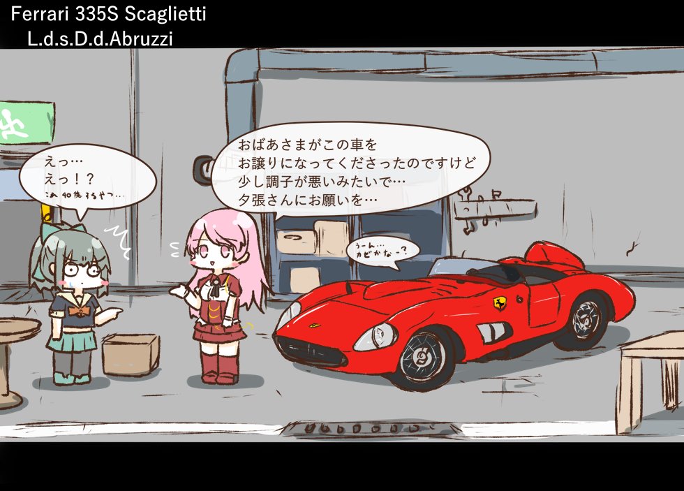 夕張工房へ赤い車を持ち込むアブルッツィ 