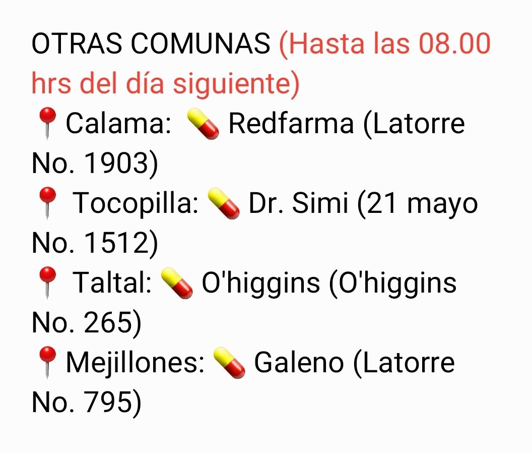 Vive_Antofa's tweet photo. [#UtilidadPública] Farmacias de turno para hoy, sábado 23 de noviembre en #Antofagasta 😁 https://t.co/uKxYr2EHzy
