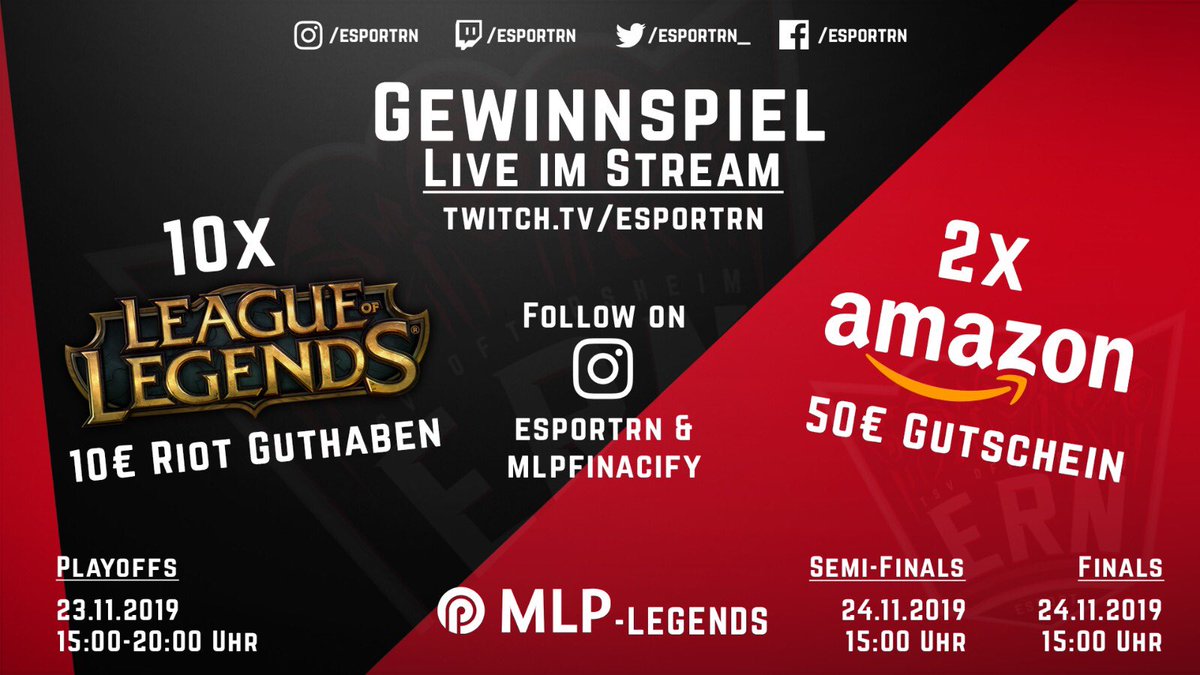 esportrn_'s tweet photo. ➡️MLP Legends Herbst Edition
Heute um 15 Uhr startet die #MLPLegends Herbst Edition.
Auch zuschauen wird belohnt. @MLPfinancify verlost nach jedem Game coole Gutscheine. Schaltet ein!
🎥https://t.co/knRKp8pfFR
🎤@ScortoCast
#ern #tsvo #LeagueOfLegends https://t.co/JWpXuR5t11