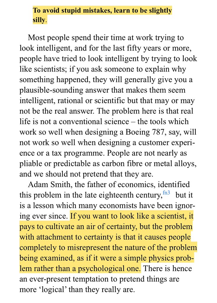 “If you want to look like a scientist, it pays to cultivate an air of certainty, but the problem with attachment to certainty is that it causes people to misrepresent the nature of the problem being examined, as if it were a physics problem, rather than a psychological one.”