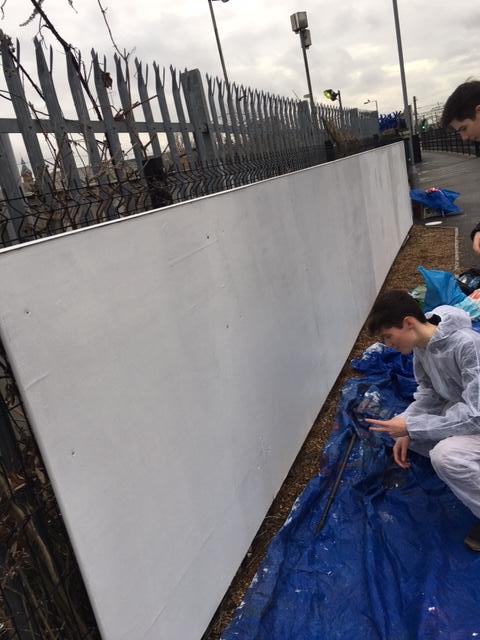 StColumbasSHAPE's tweet photo. #SCCL6th at watford junction train station priming up the boards for a new mural. It's one of our service projects with the abbey line community rail partnership. #SCCCharity https://t.co/pcADH4fJqQ