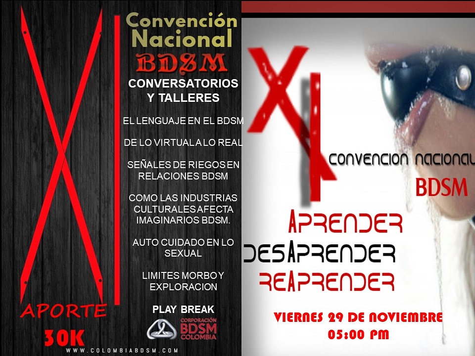 corporacionbdsm's tweet photo. XI Convención Nacional BDSM invitados #MasterPerverso #CosturerodeSumisas #Switch_oficial #ManuelRomero #VenusyAfrodita  #AndresUseche #EdgarGomes #Redson https://t.co/ydDSWFo12L Aporte Dia viernes 30k por persona . Si se inscriben en toda la convencion hay un Descuento del 20% https://t.co/RqH85m8VO8