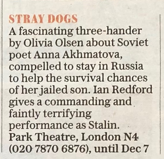 deadgoodplays's tweet photo. STRAY DOGS is critics pick in the Telegraph! "A Fascinating Three Hander..." don't miss out! -
@ParkTheatre
 - https://t.co/1tD3h7IkJH https://t.co/AyOLyOnwmp