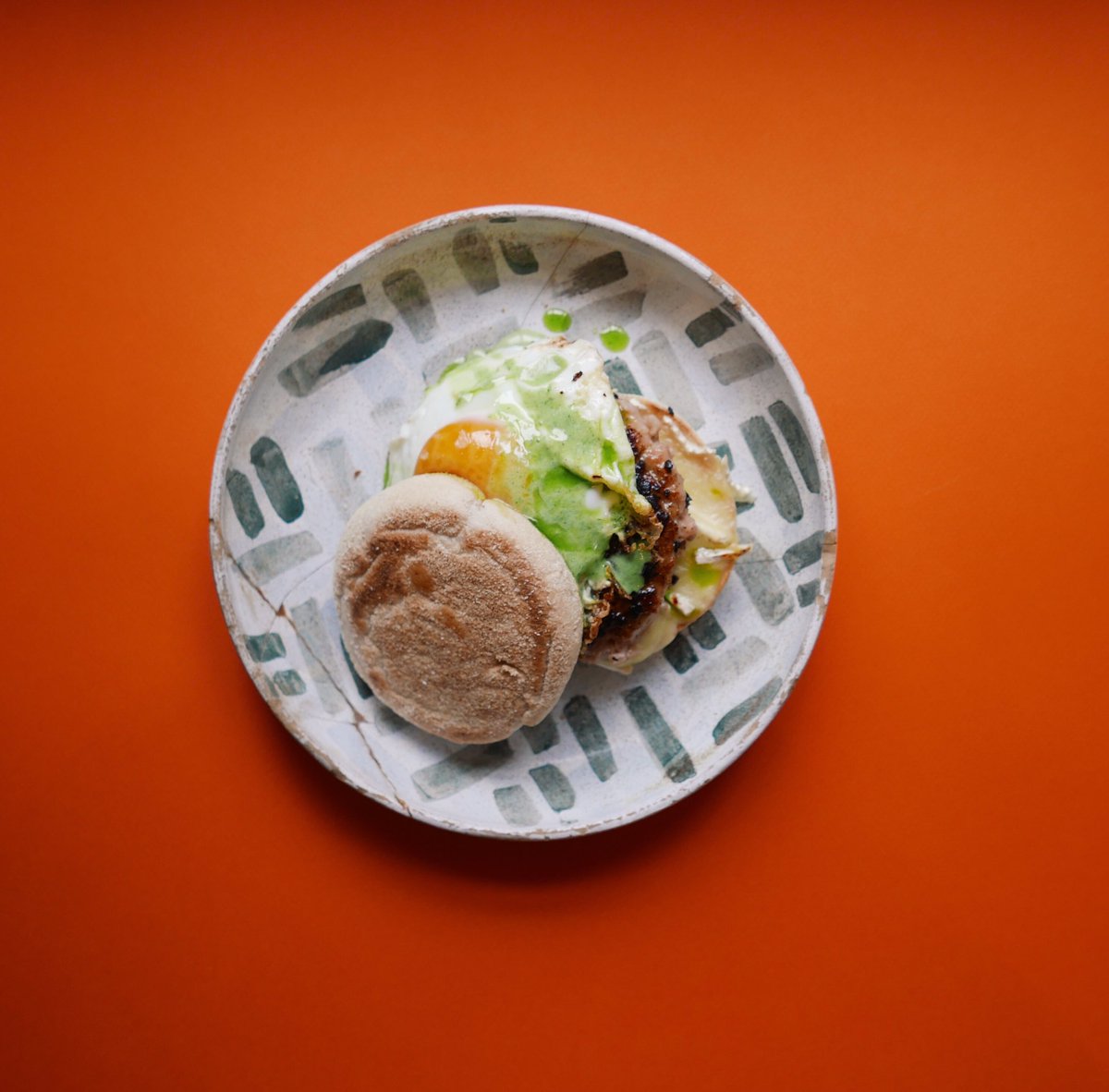 B-MUFF, sausage patty, fried egg, brie &amp; herb aioli. Add a hash brown and some crispy bacon for a real good time