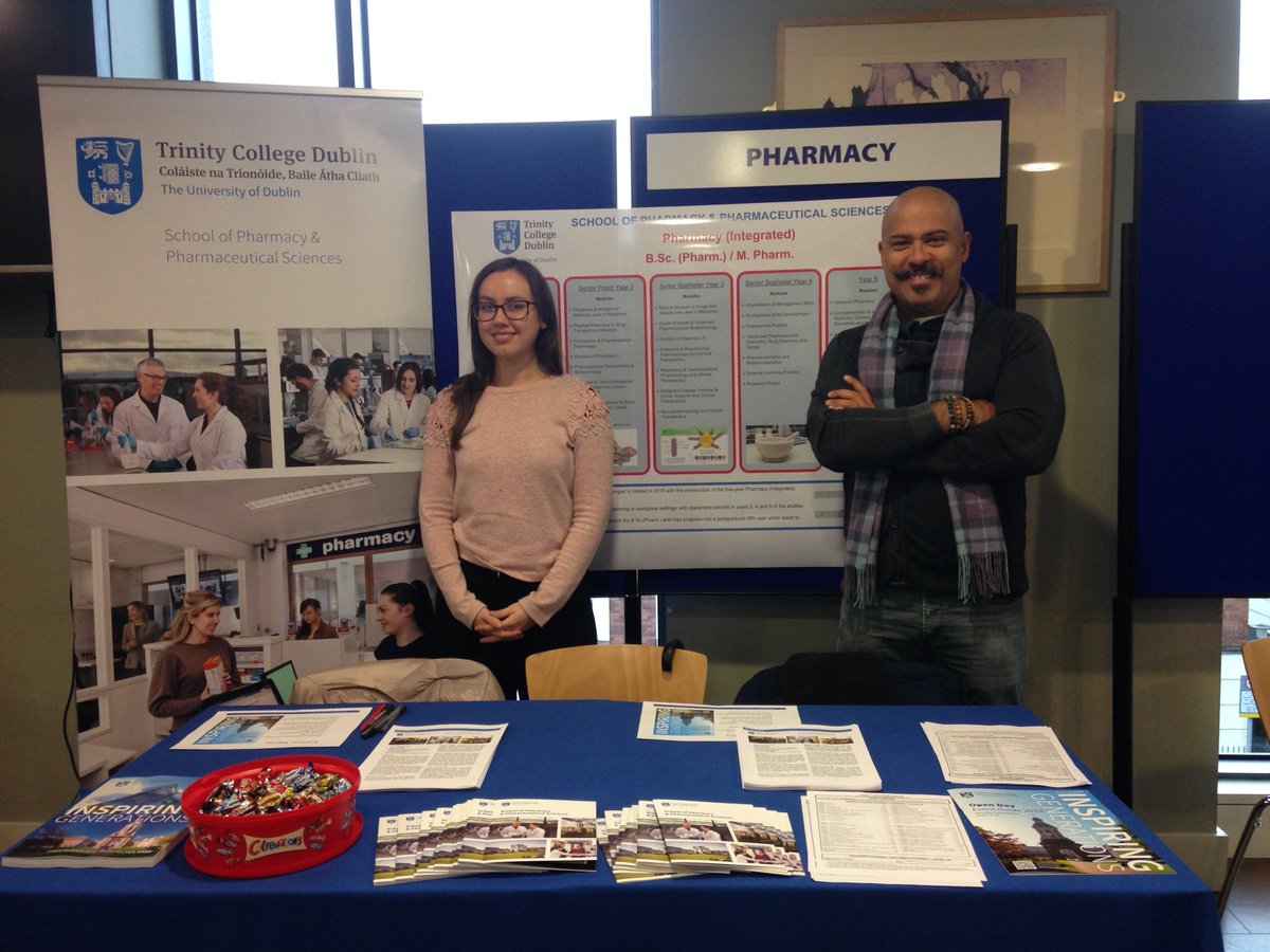 TCDPharmacy's tweet photo. Have any questions about studying #pharmacyatTrinity? Talk to our lovely students & staff at #TrinityOpenDay in #TBSI today (9am-3.30pm) #studyattrinity #studypharmacy @tcddublin https://t.co/DeeiazJ3Ux
