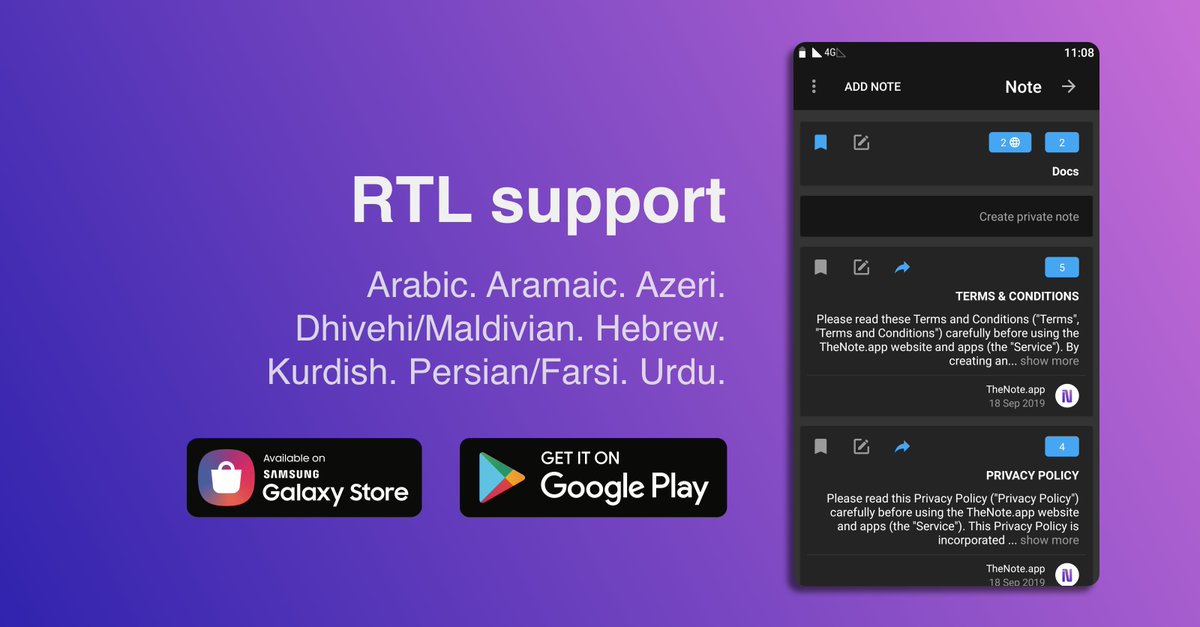 TheNote_app's tweet photo. #RTL support added in android https://t.co/nblZXO6cXC
#arabic  #aramaic #azeri
#dhivehi #maldivian #hebrew 
#kurdish #persia #farsi #urdu https://t.co/75MuF4CIIM