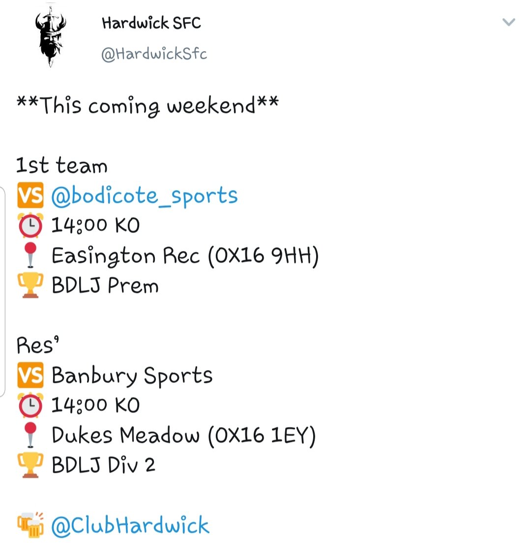 Good luck to both <a href="/HardwickSfc/">Hardwick SFC</a> teams today. I hope the rain holds off 🙏