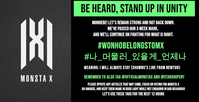 2019112312pm KST onwards42nd Hashtags  @OfficialMonstaX  @STARSHIPent  #WonhoBelongsToMX  #나_머물러_있을게_언제나