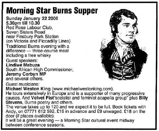 Corbyn's literally a communist.'Morning Star Burns Supper''Jeremy Corbyn MP & several others''It will be a great evening - a Morning Star cultural event midway between conference seasons'I thought fundraising for rival Parties was against Labour Party rules? 8/10