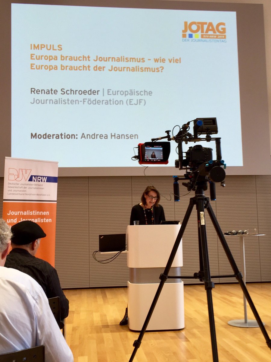 Spannender Impulsvortrag von @renateschroeder von der Europäischen Journalisten-Föderation (EJF) beim #jnrw19 <a href="/DJV_NRW/">DJV NRW</a>