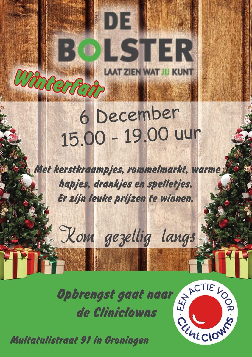de_wijert's tweet photo. De Bolster Groningen organiseert op 6 december van 15.00-19.00 uur een Winterfair. Alle bewoners van De Wijert zijn van harte uitgenodigd. Lees hierover meer op onze website: https://t.co/YXzhOqkStV https://t.co/fEJPm8dNCh