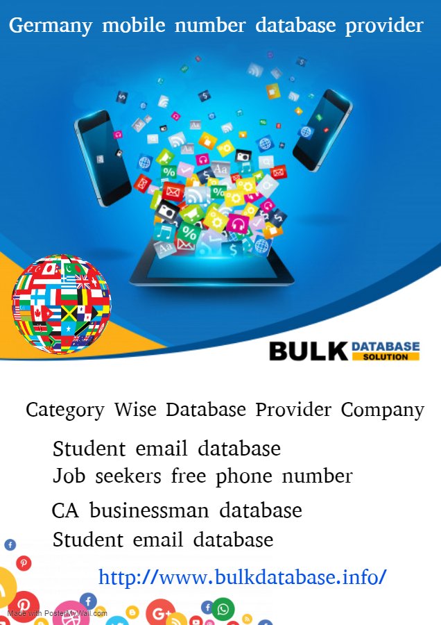 bulkdatabase_in's tweet image. Bulkdatabase is providing online #CAbusinessmandatabase, #employeemobiledatabase,#studentemailiddatabase,#onlineshoppersemaildatabase etc in germany and cover all over country.For more information visit here: bulkdatabase.info/GERMANY-Email-…… and just call on +91 8334941132