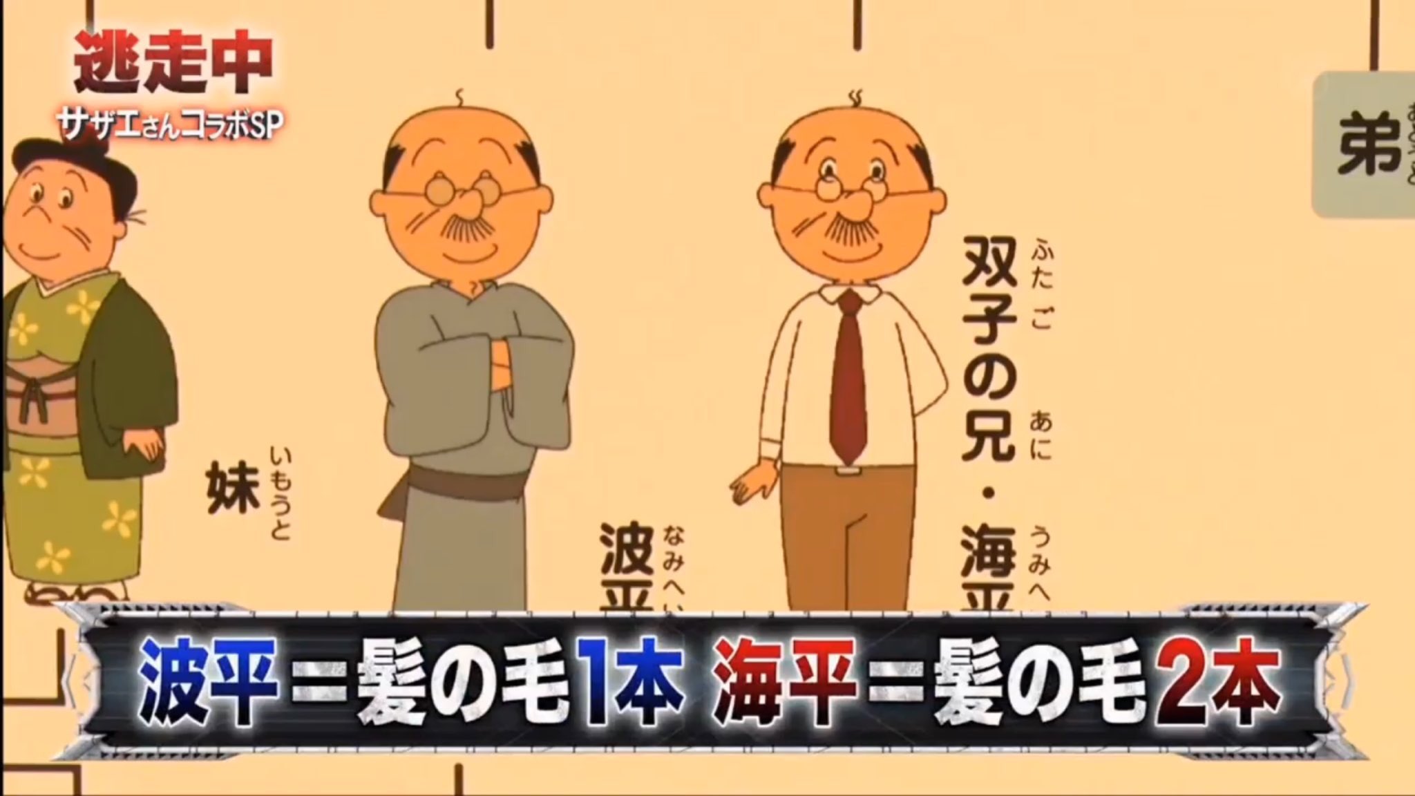 S H O T A 波平 髪の毛1本 海平 髪の毛2本 年齢は 54歳 Sazaesan サザエさん 逃走中