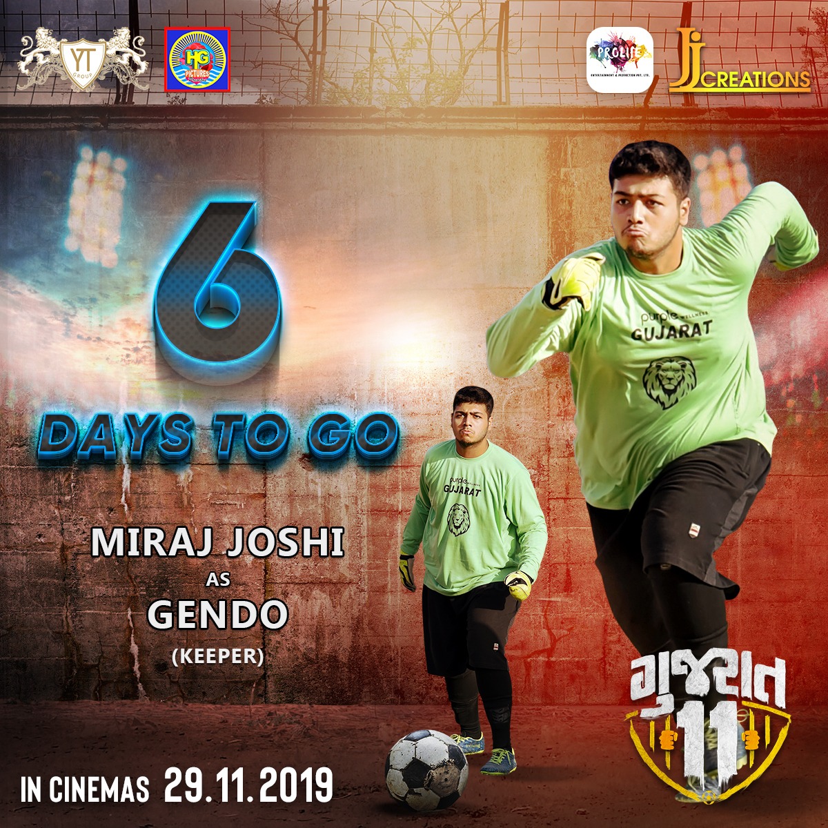 gujarat11film's tweet photo. Will Miraj Joshi aka Gendo be able to stop the opposing team's goal?
So don't forget to watch Gujarat 11 after only 6 days.

#Gujarat11 #29thNovember #YTEntertainment #HGPictures #ProlifeEntertainment #JJCreations #CountdownBegins https://t.co/cUW5EFkqGS