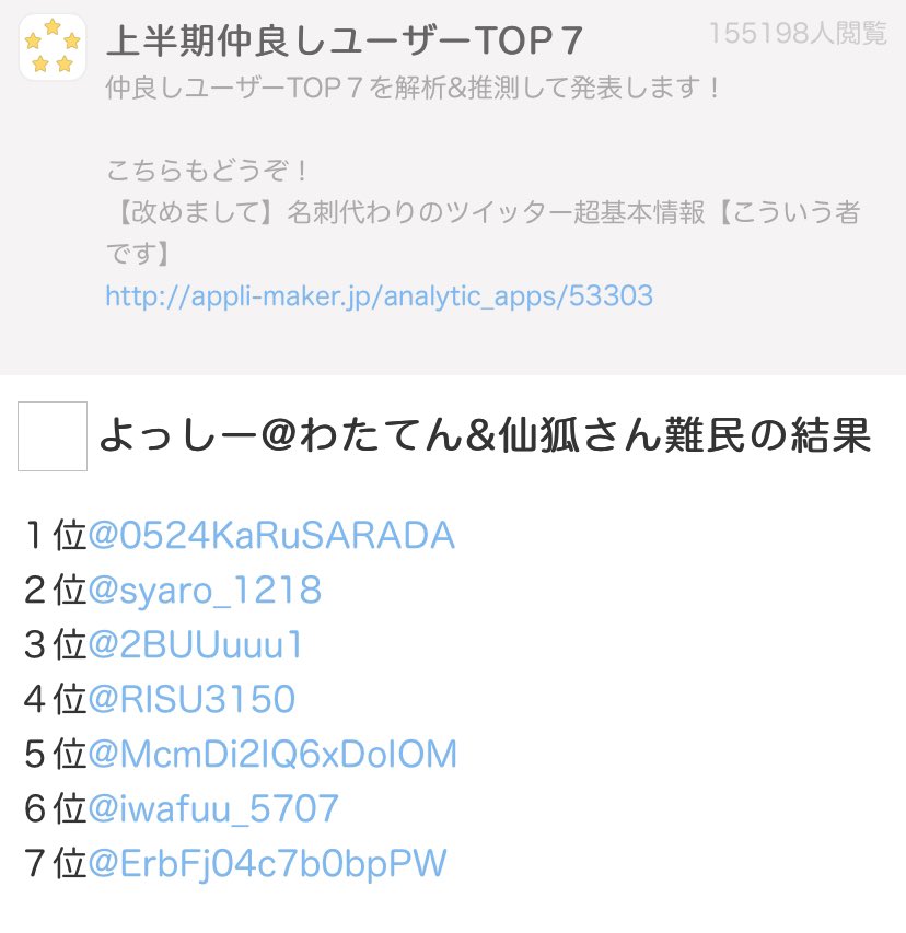 上半期仲良しユーザーtop７ Twitter Search