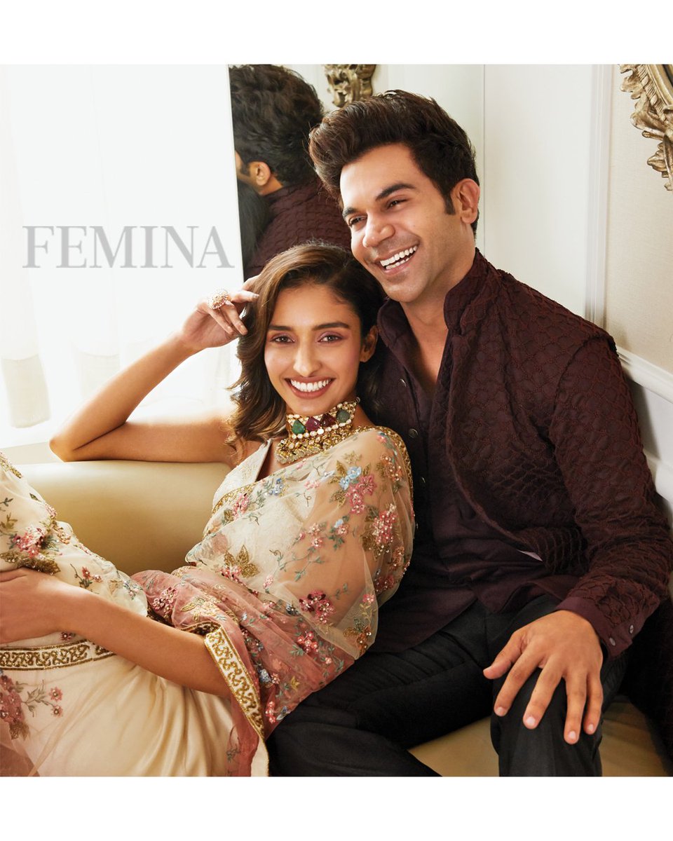 FeminaIndia's tweet photo. #Exclusive: Of glittering outfits and bright smiles. These pictures of @RajkummarRao and @DayanaErappa are such a delight! Aren't they? https://t.co/LBwRJQ55Bs