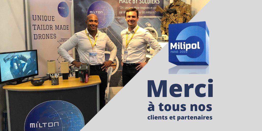 MiltonInnov's tweet photo. [Merci - Salon Milipol Paris]
Nous tenons à remercier l’ensemble des visiteurs du stand Milton lors de l’édition 2019 de Milipol Paris. Nous espérons que vous avez pris autant de plaisir que nous à partager cette rencontre.
#salon #paris #milipolparis #milipol2019 #drone #milton https://t.co/9w6GvpHQNe