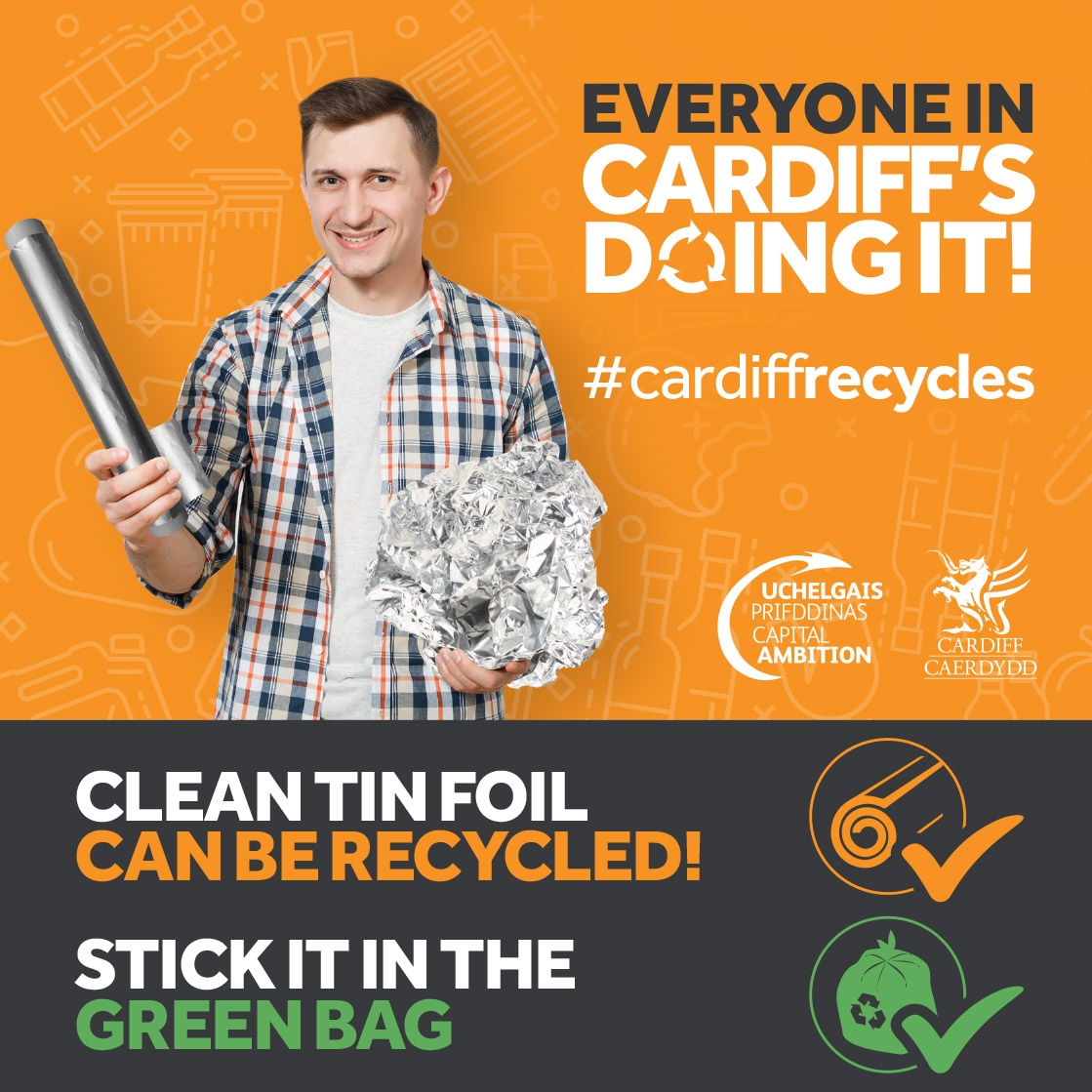 cardiffcouncil's tweet image. Everyone in Cardiff’s Doing It! Clean tin foil CAN be recycled. Stick it in the green bag #CardiffRecycles #Cardiff Click here to visit our A-Z of Recycling: socsi.in/pOZ4I