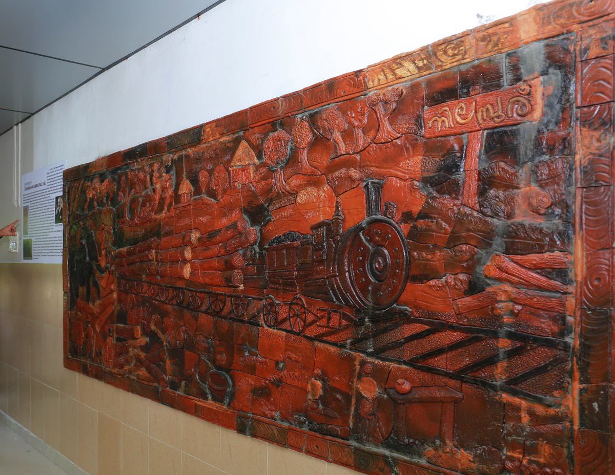 RailMinIndia's tweet photo. Terracotta art work depicting the history of Nilambur Railway line has become an attraction for passengers  at the waiting hall of Nilambur Road Railway Station of Palakkad Division, Southern Railway. https://t.co/EWfHBcPHyC