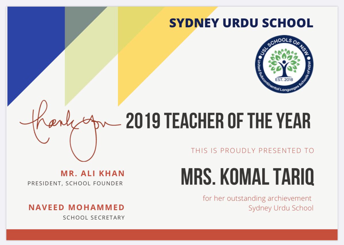 SydneyUrdu's tweet photo. Congratulations: Teacher of the Year 2019 Komal Tariq @nswfcls @Joseph_LaPosta @LanguagesNSW @NSWEducation https://t.co/F6bM2GPYzq