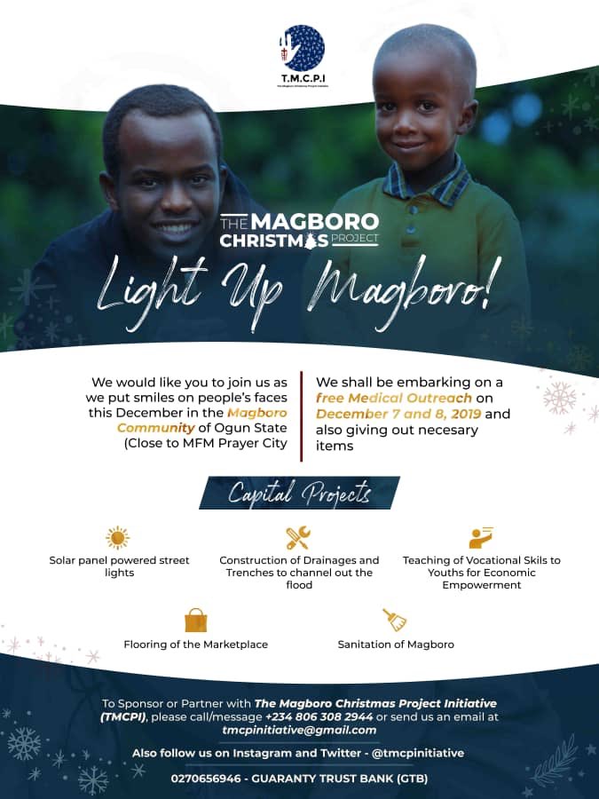 magboroproject's tweet photo. Have you dropped your donation towards TMCPI today?

Don't worry, you can😃

0270656946
GUARANTY TRUST BANK (GTB).

#TheMagboroChristmasProject 
#LightUpMagboro 
#CommunityDevelopment 
#TMCPI https://t.co/SSsohOQONS