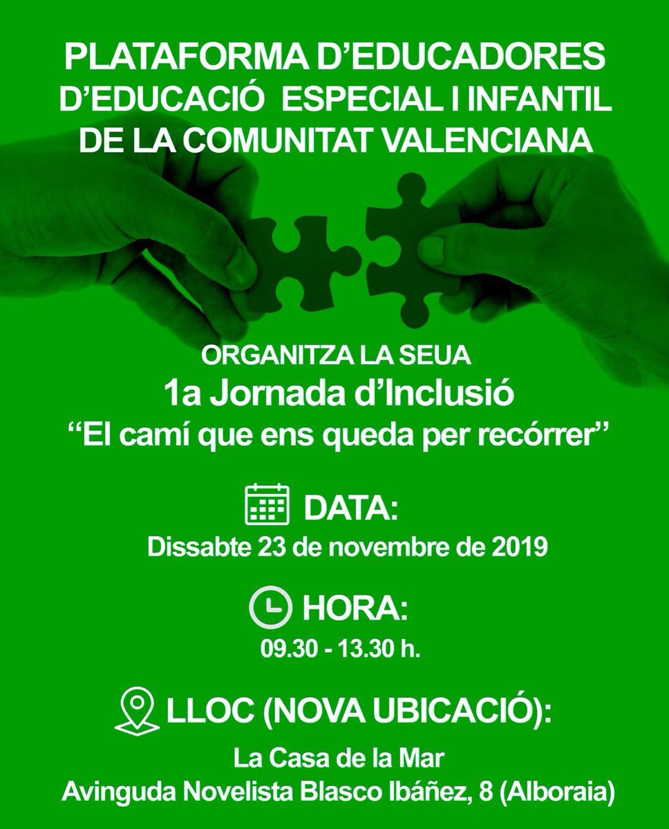 mventuracs's tweet photo. 📍Ha sido un placer participar en la 1ª Jornada de Inclusión organizada por la @P_Educadors y como bien dice su cartel  “queda mucho camino por recorrer”. Felicidades a l@s organizador@s https://t.co/U3JfO07Dio