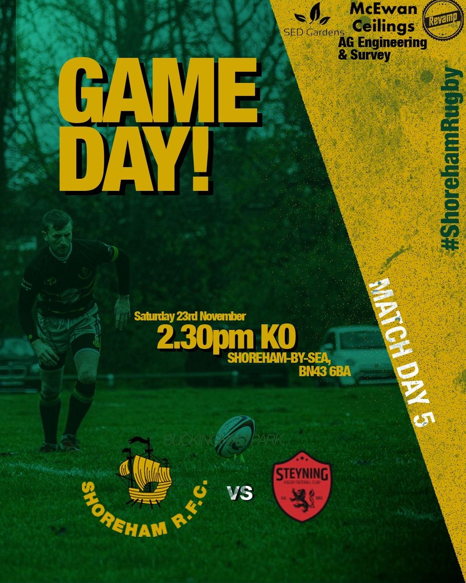 Game day for the 1st XV Seniors team! Come and support the team against local rivals Steyning RFC in this pivotal game of the season, 2.30pm Buckingham Park with beers at the Red Lion afterwards.

#shorehamrugby #shoreham #shorehambysea #sussexrugby #sussex #rugby