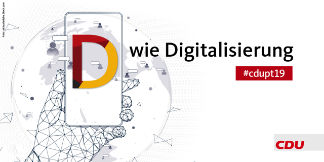 CDU's tweet photo. #cdupt19 verabschiedet #Digitalcharta.
 
Mit dieser Charta beschreiben wir die christdemokratischen Leitlinien des digitalen und technologischen Wandels und  die Neuausrichtung der #Digitalpolitik der #CDU. #Digitalisierung 
👇
https://t.co/376i9zKjZb https://t.co/gHYvCGK9kZ