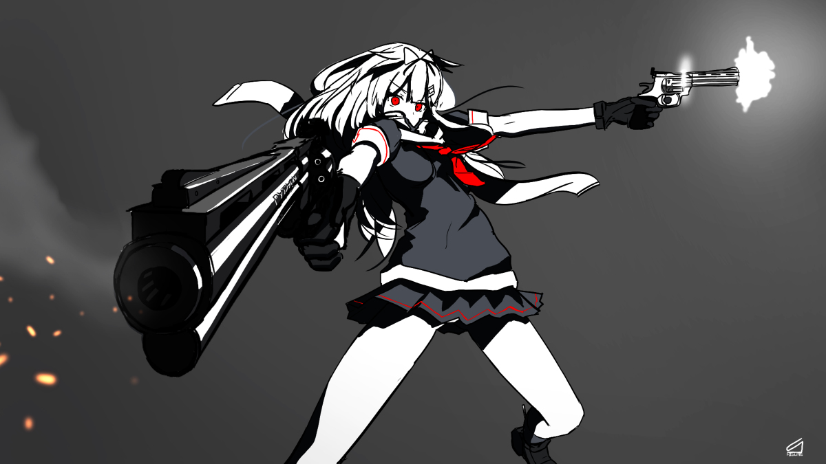 艦これ 夕立改二 銃撃画 夕立 夕立改二 銃 ガンアクション 銃これ 拳銃 夏風時雨のイラスト