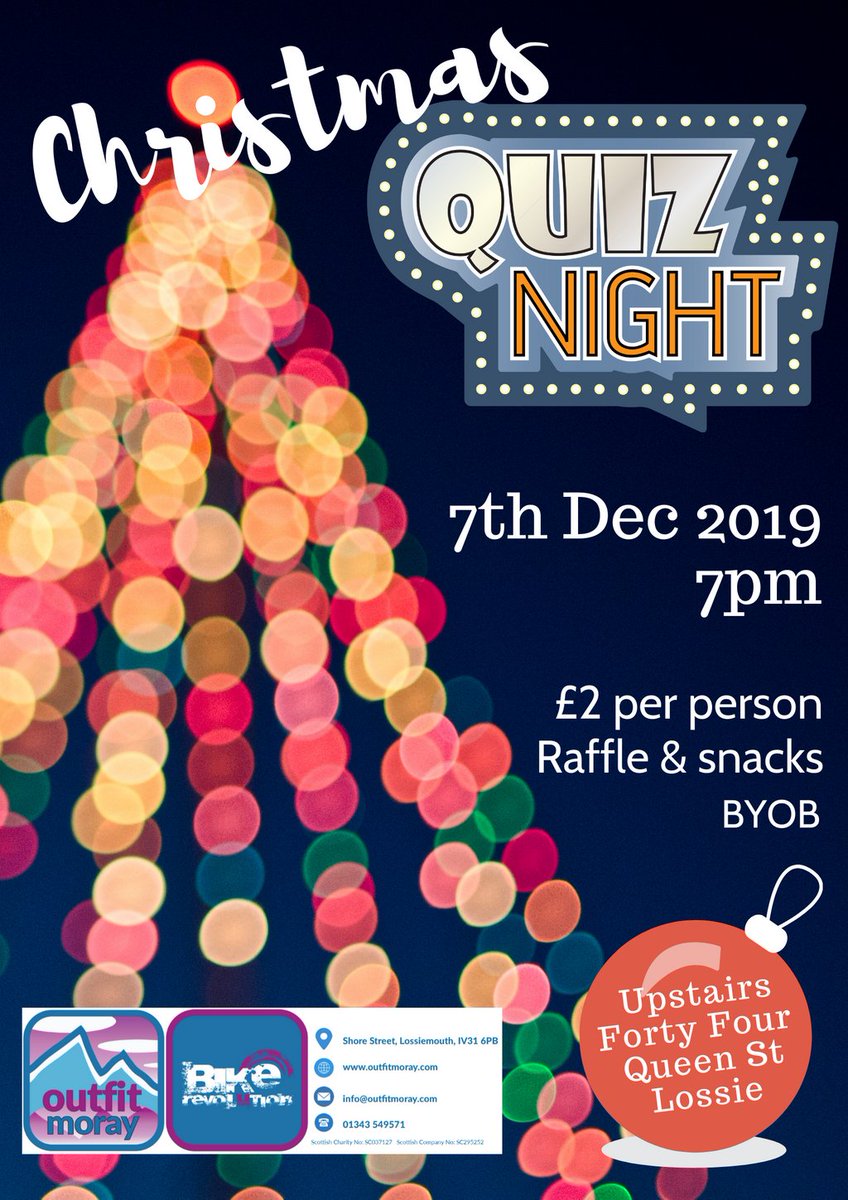OutfitMoray's tweet photo. Who's coming to our Christmas quiz on 7th December at FORTY FOUR in Lossiemouth? Guaranteed a great night with fabulous prizes! Including @WindsweptBeers @gordon_macphail @LossieLBA @gordoncastlegin @AvvaScottishGin @calumskitchen @GlenfiddichSMW @RedDoorGin to name a few! https://t.co/HJIHGMcrSe