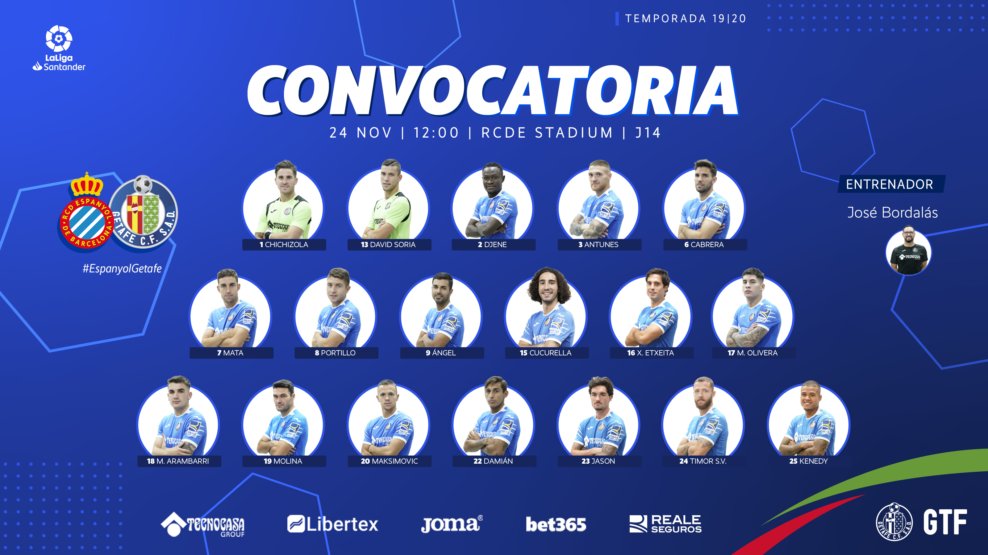 La convocatoria completa del Getafe.