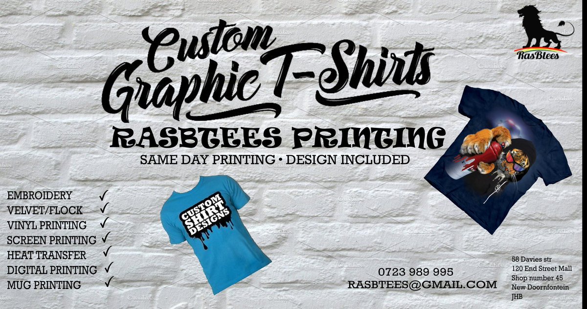 RasBtees's tweet image. We do tshirt printing and Graphic design @120 end street mall Johannesburg shop number 45 #DJSBU