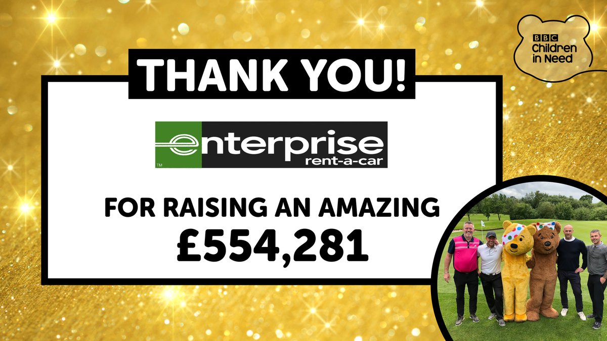 BBC Children in Need (@bbccin) on Twitter photo Thanks to the top team at <a href="/Enterprise/">Enterprise</a> for their unbelievable fundraising, raising an amazing £554,281 🥳
This money will change young lives across the UK, here's how ⤵️
bbc.in/35i5b4e Thanks to the top team at <a href="/Enterprise/">Enterprise</a> for their unbelievable fundraising, raising an amazing £554,281 🥳
This money will change young lives across the UK, here's how ⤵️
bbc.in/35i5b4e