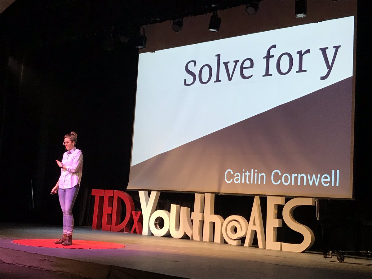 jlaneyjr's tweet photo. Math teacher Caitlin inspires and informs all of us with her authentic #SolveForWhy #TEDxYouth talk at #AESDelhi today. #HairPower! https://t.co/g8acShdZwN