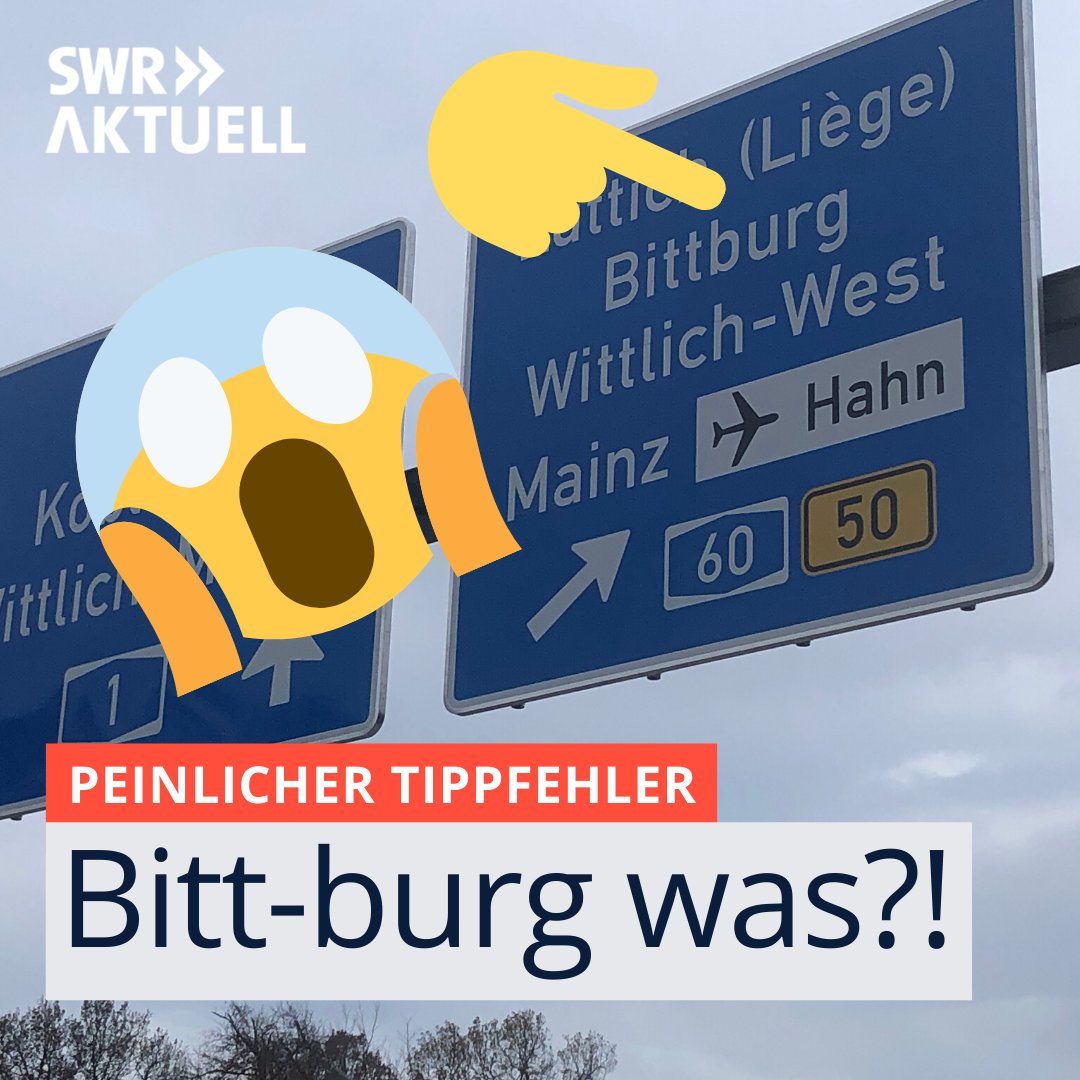 SWRAktuellRP's tweet photo. Alle in #Bitburg so: 🤦‍♂️🤦‍♀️ 
Der Verursacher so: 😱

Das Schild steht übrigens am Autobahnkreuz #Wittlich nördlich von #Trier. #RLP #Autobahn https://t.co/glIaekh3R0