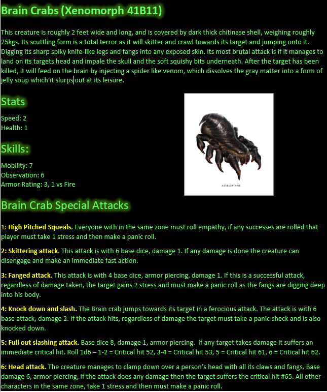 jclocke75's tweet photo. Coming up with DIY monsters for @FriaLigan #alien #RPG creatures. My first idea I introduce the Brain Crab. #scifi #horror #iwritemyown #adventures #roleplaying. What do you think?
https://t.co/i0ZCqJLXVf https://t.co/KhIp79jm9r
