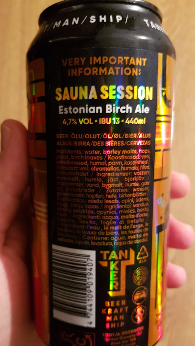 GaryDarvell's tweet photo. Seriously lovely beer from @tankerbrewery today, Sauna Session. The birch addition is incredible! #tanker #Estonia #birch #saunasession #CraftBeer #kraftbeermanship https://t.co/b7KO0SeYXu